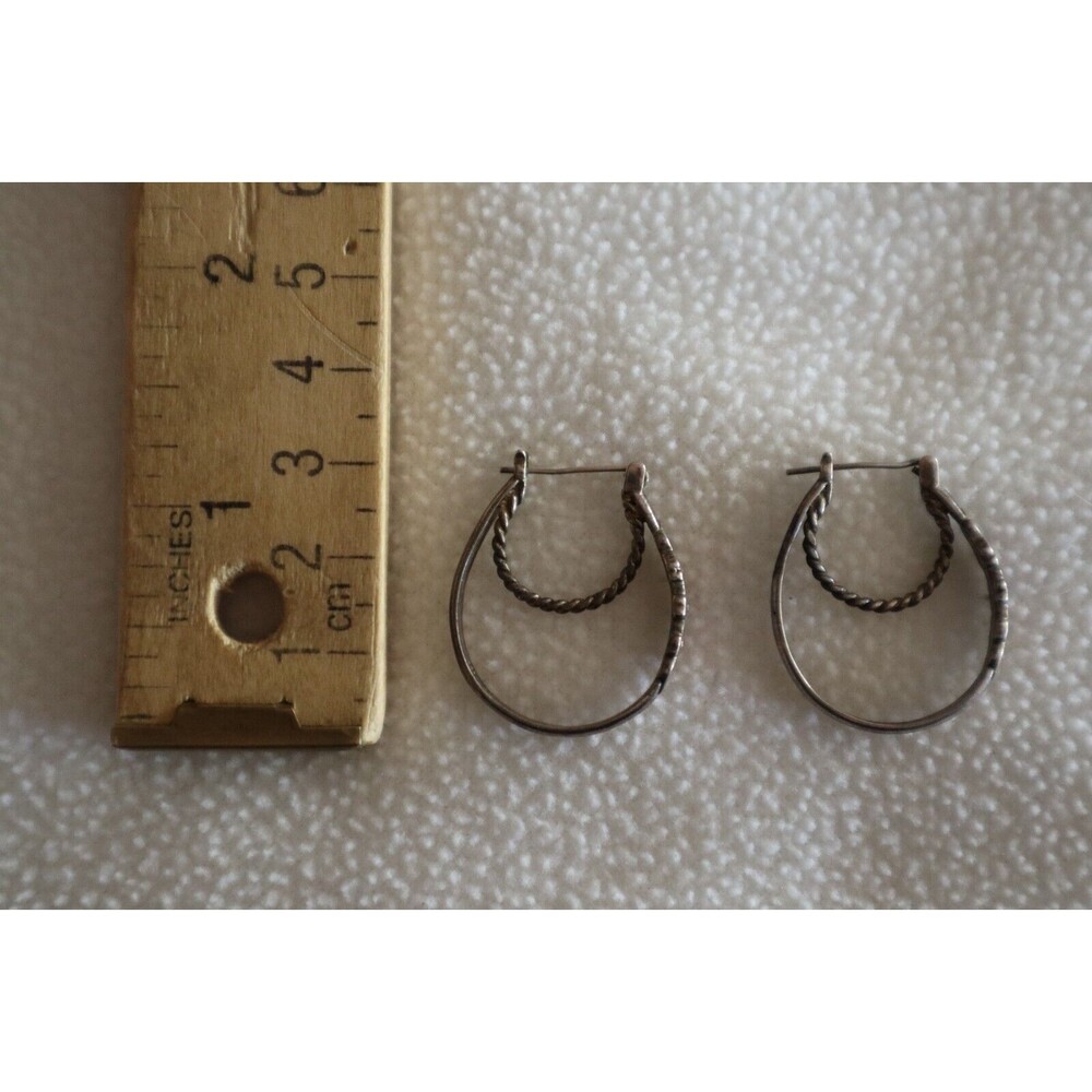 Vintage NV Nevada Silver Mine Sterling 925 Double Hoop Earrings Enamel Flower - Picture 3 of 12